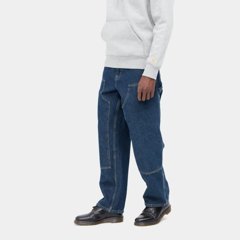 Mænd Carhartt WIP Dobbelt Knaebukser - Denim | Bla (Stenvasket)