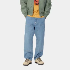 Mænd Carhartt WIP Dobbelt Knaebukser - Denim | Bla (Sten Bleget)
