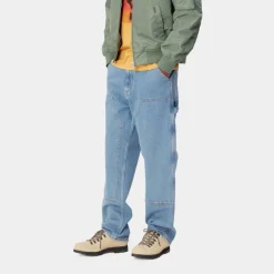 Mænd Carhartt WIP Dobbelt Knaebukser - Denim | Bla (Sten Bleget)