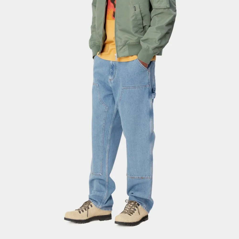 Mænd Carhartt WIP Dobbelt Knaebukser - Denim | Bla (Sten Bleget)