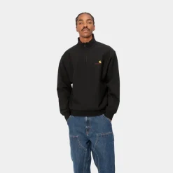 Mænd Carhartt WIP Half Zip American Script Sweatshirt | Sort