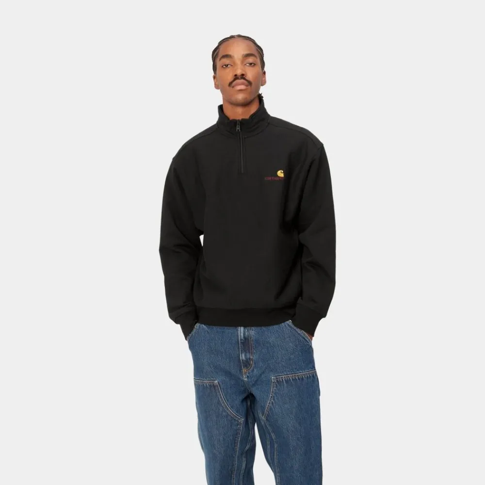 Mænd Carhartt WIP Half Zip American Script Sweatshirt | Sort