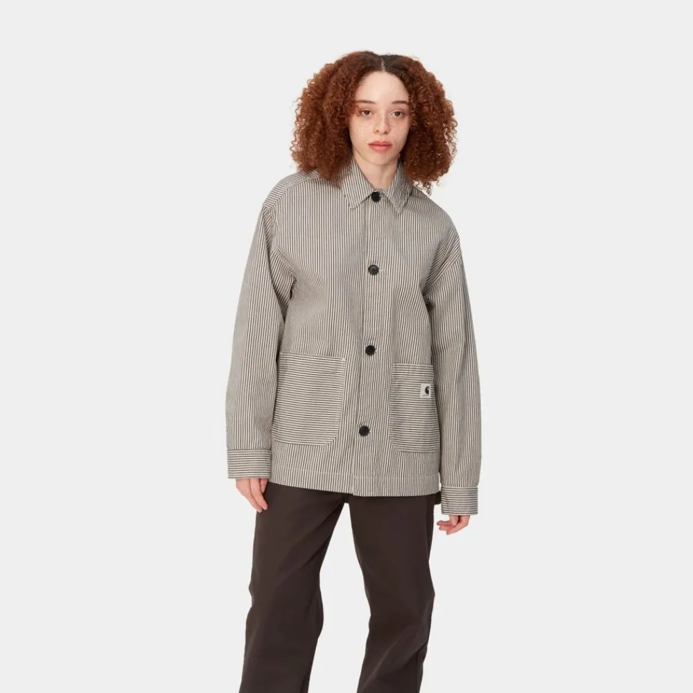 Kvinder Carhartt WIP Haywood Stripe Coat | Voks / Sort