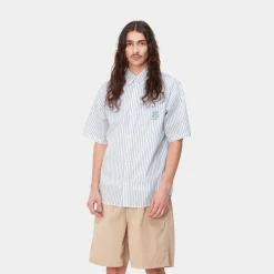 Mænd Carhartt WIP Linus Stripe Kortaermet Skjorte | Blege