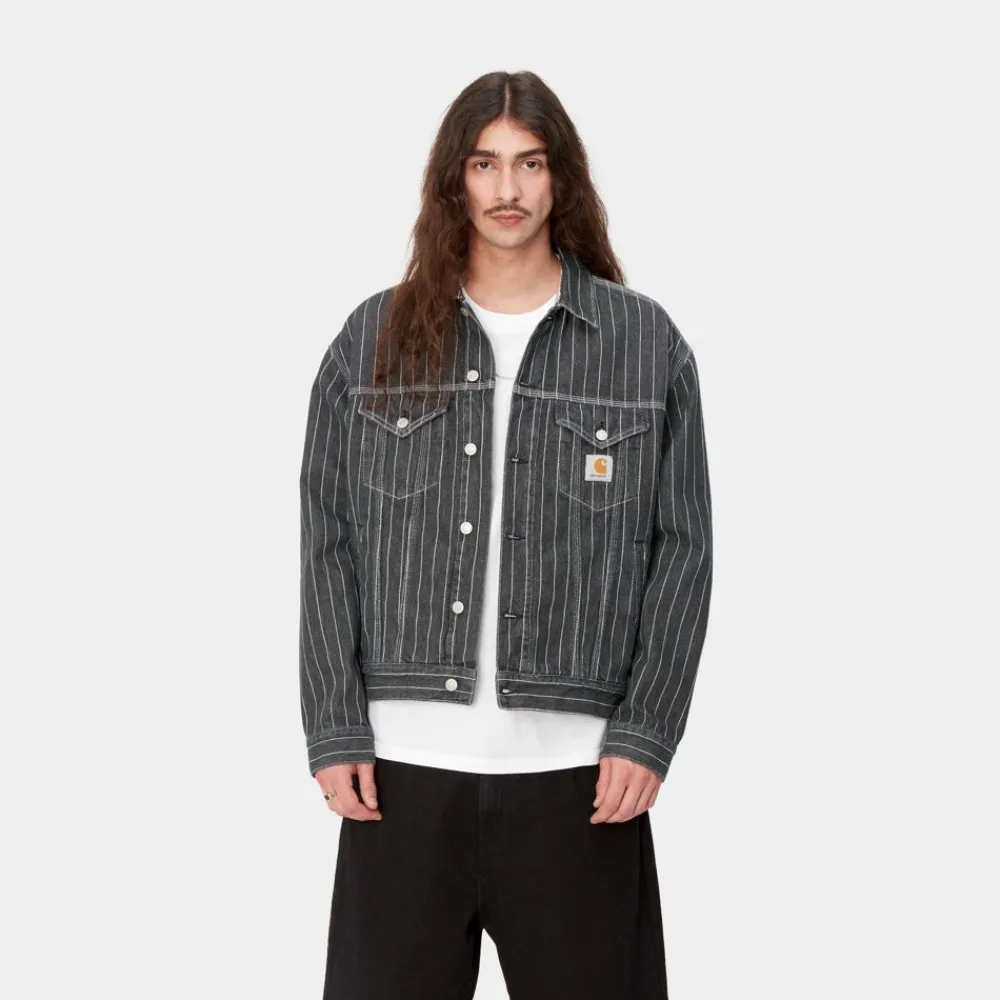 Mænd Carhartt WIP Orlean Stripe Jakke | Sort/Hvid (Stenvasket)