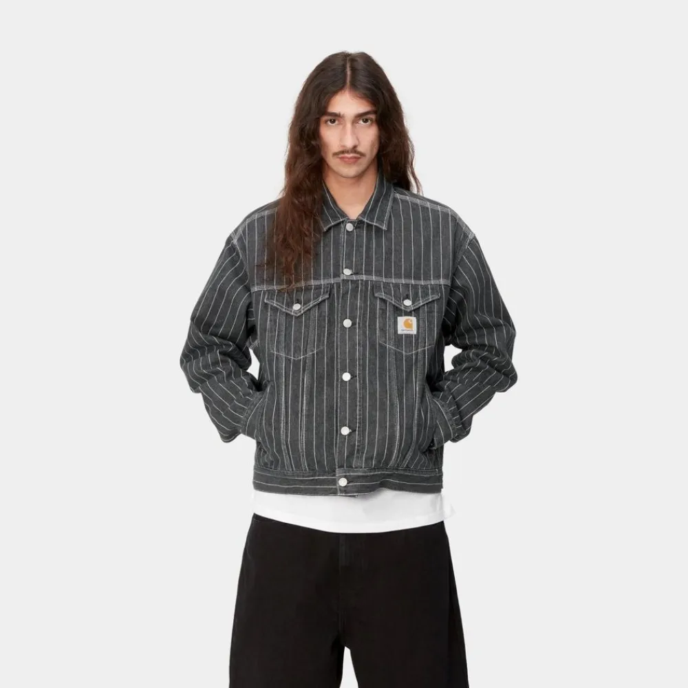 Mænd Carhartt WIP Orlean Stripe Jakke | Sort/Hvid (Stenvasket)