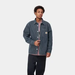 Mænd Carhartt WIP Orlean Stripe Skjortejakke | Bla/Hvid (Stenvasket)