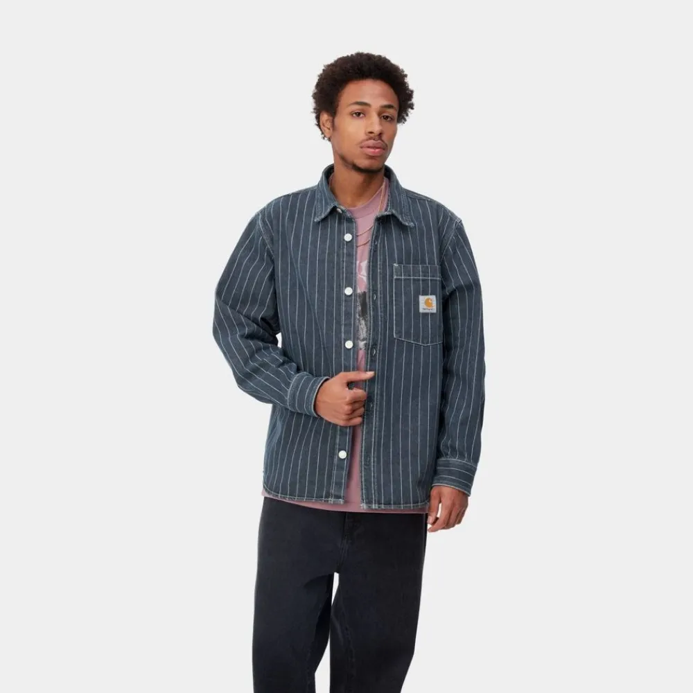 Mænd Carhartt WIP Orlean Stripe Skjortejakke | Bla/Hvid (Stenvasket)