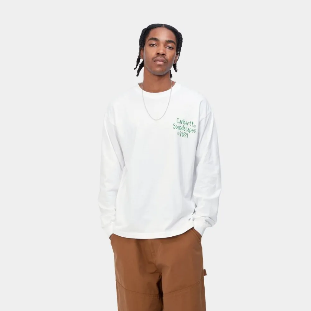 Mænd Carhartt WIP Soundface Langaermet T-Shirt | Hvid